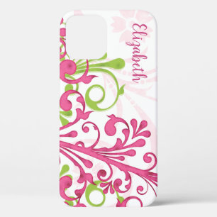 Pink Green Abstract Floral iPhone 12 Pro Case