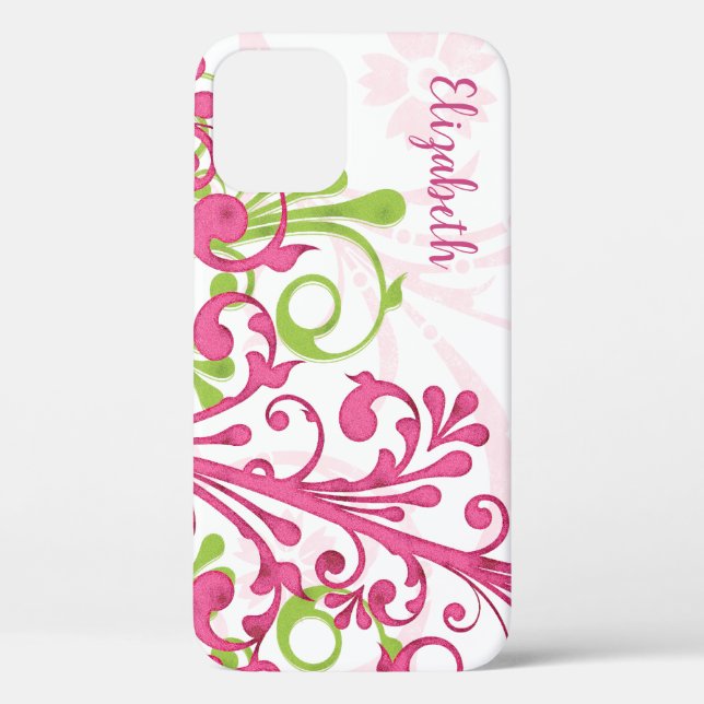 Pink Green Abstract Floral Case-Mate iPhone Case (Back)