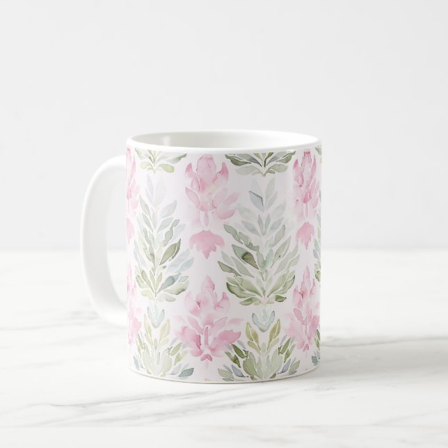 Pink Green Abstract Floral Coffee Mug (Front Left)
