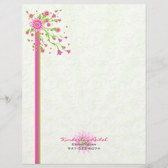 Pink & Green Abstract Floral Design-Light 2 Customised Letterhead (Front)