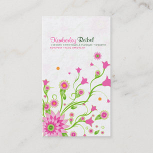 Pink & Green Abstract Floral Design-Light Business Card