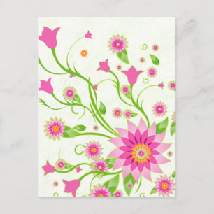 Pink & Green Abstract Floral Design-Light Postcard