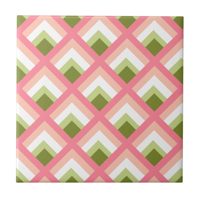 Pink Green Abstract Geometric Designs Colour Tile (Front)