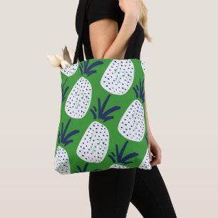 Pink & Green Abstract Pineapple & Cactus Pattern Tote Bag