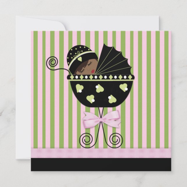 Pink Green African American Baby Girl Shower Invitation (Front)
