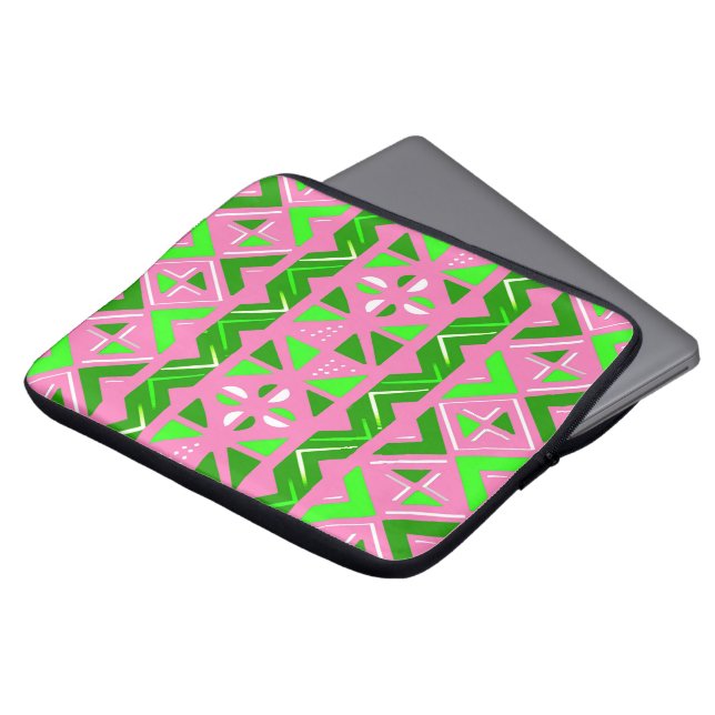 Pink & Green African Pattern Laptop Sleeve (Front Top)