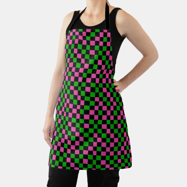 Pink Green And Black Chequered Pattern  Apron (Insitu)