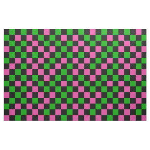 Pink Green And Black Chequered Pattern Fabric