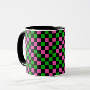 Pink Green And Black Chequered Pattern  Mug