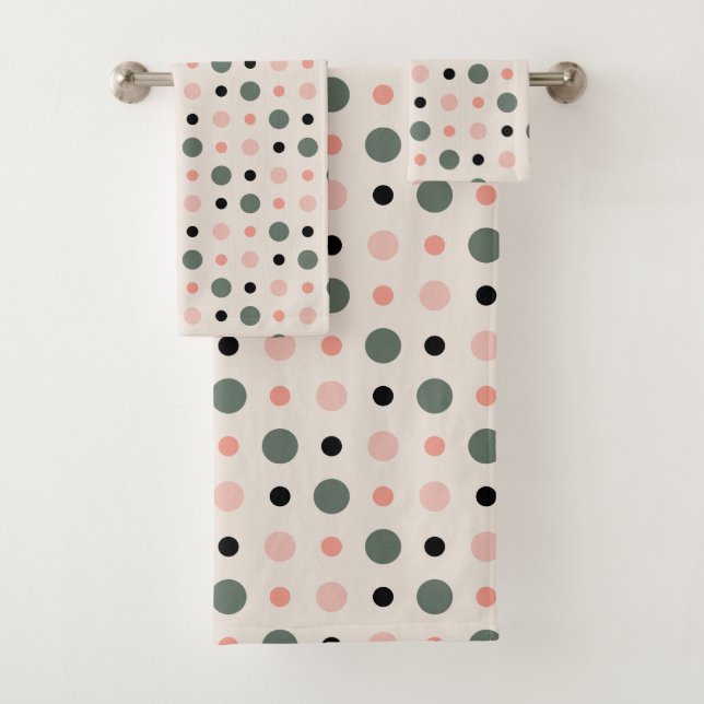 pink green and black dots bath towel set (Insitu)