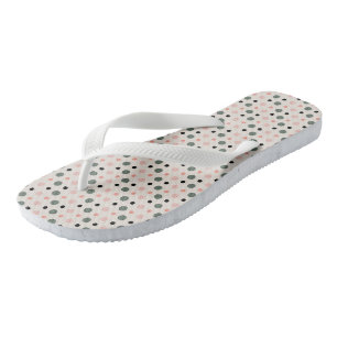 pink green and black dots flip flops