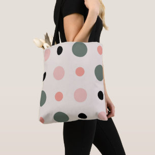 pink green and black dots tote bag