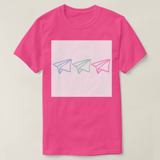 Pink green and blue paper planes T-Shirt (Design Front)