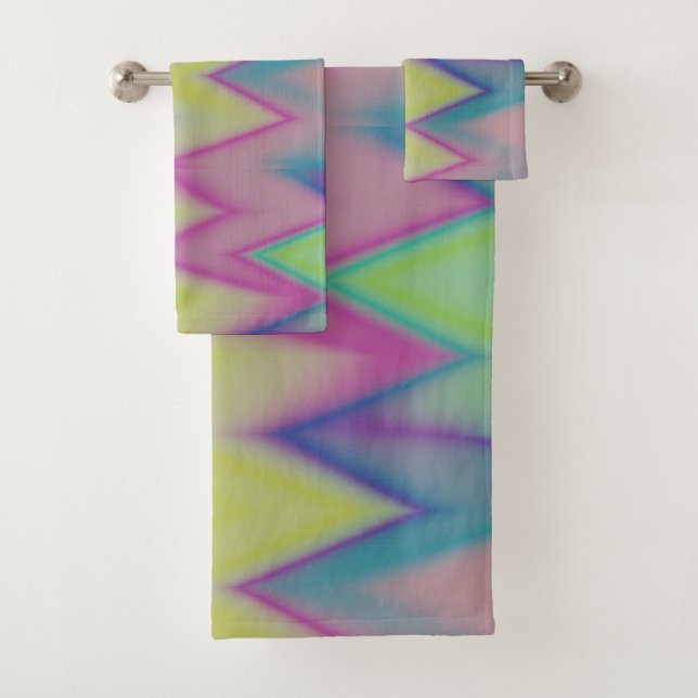 pink green and blue zigzags bath towel set (Insitu)