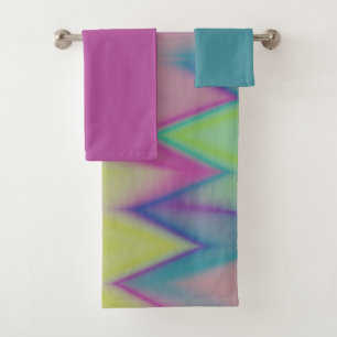 pink green and blue zigzags bath towel set