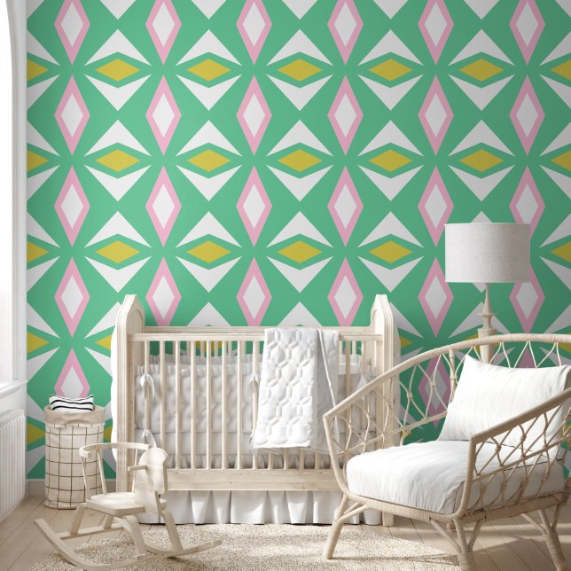 Pink Green and Gold Bold Diamonds Wallpaper (Kids)