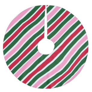  Pink Green and Red Christmas Candy Cane Stripes  Brushed Polyester Tree Skirt