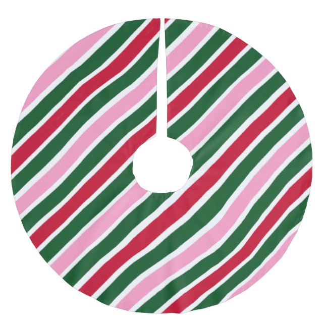  Pink Green and Red Christmas Candy Cane Stripes  Brushed Polyester Tree Skirt (Front)