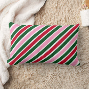  Pink Green and Red Christmas Candy Cane Stripes  Lumbar Cushion