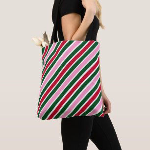 Pink Green and Red Christmas Candy Cane Stripes  Tote Bag