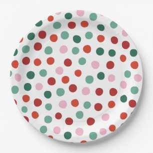 Pink, Green and Red Confetti Christmas Kids Paper Plate