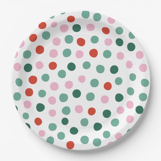 Pink, Green and Red Modern Christmas Fun Paper Plate (Front)
