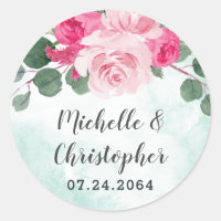 Pink Green and Silver Watercolor Floral Wedding