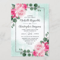 Pink Green and Silver Watercolor Floral Wedding
