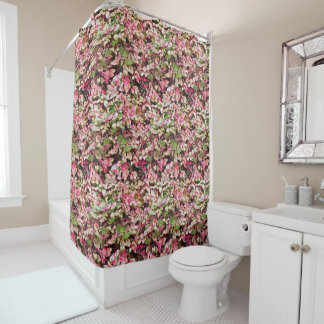 Pink , Green and White Floral Shower Curtain