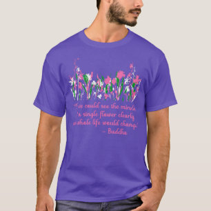 Pink Green and White Garden Wildflowers Buddha Quo T-Shirt