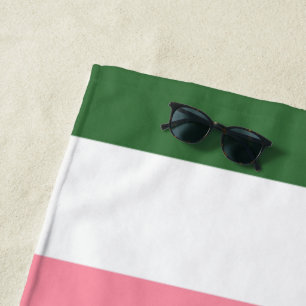 Pink, Green and White Stripes  Beach Towel