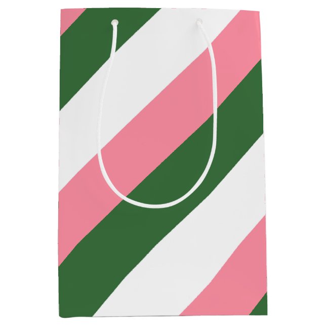 Pink, Green and White Stripes Medium Gift Bag (Front)