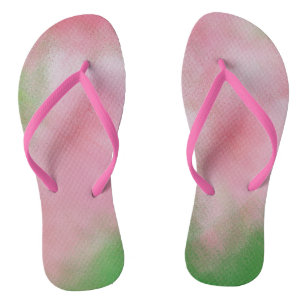PINK, GREEN AND WHITE WISPS OF COLOR WITH PINK STR FLIP FLOPS