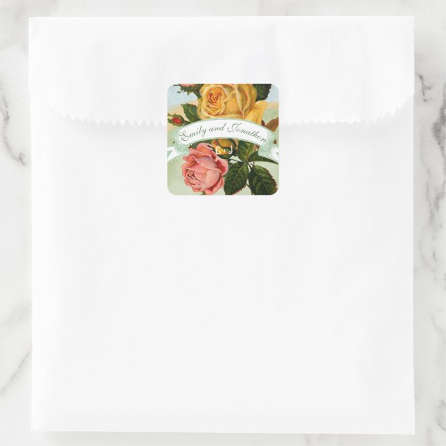Pink Green and Yellow Floral Rose Wedding Seal (Bag)