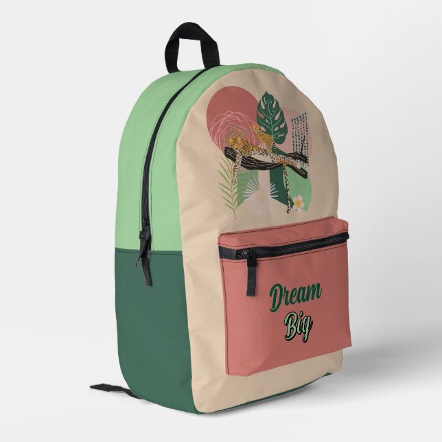 Pink, Green and Yellow Jungle Tropical Abstract Printed Backpack (Back Corner Left)