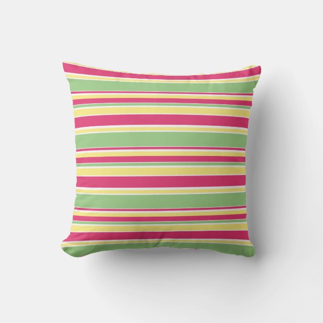 Pink, green and yellow stripes cushion (Front)