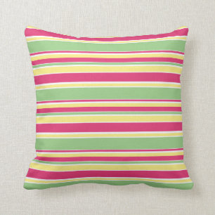 Pink, green and yellow stripes cushion