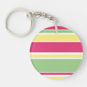 Pink, green and yellow stripes key ring
