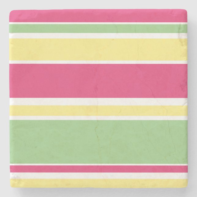 Pink, green and yellow stripes stone coaster (Front)