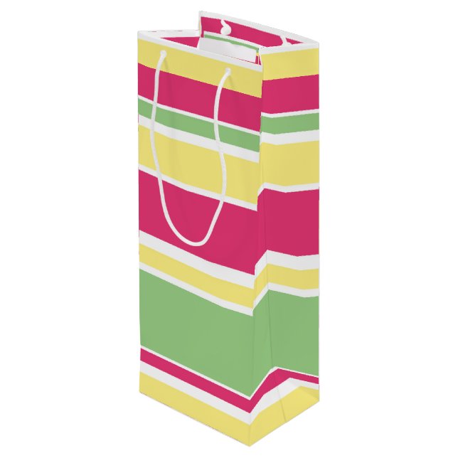Pink, green and yellow stripes wine gift bag (Back Angled)