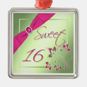 Pink, Green, and Yellow Sweet Sixteen Ornament