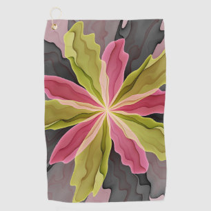 Pink Green Anthracite Fantasy Flower Fractal Art Golf Towel