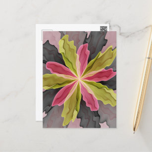 Pink Green Anthracite Fantasy Flower Fractal Art Postcard