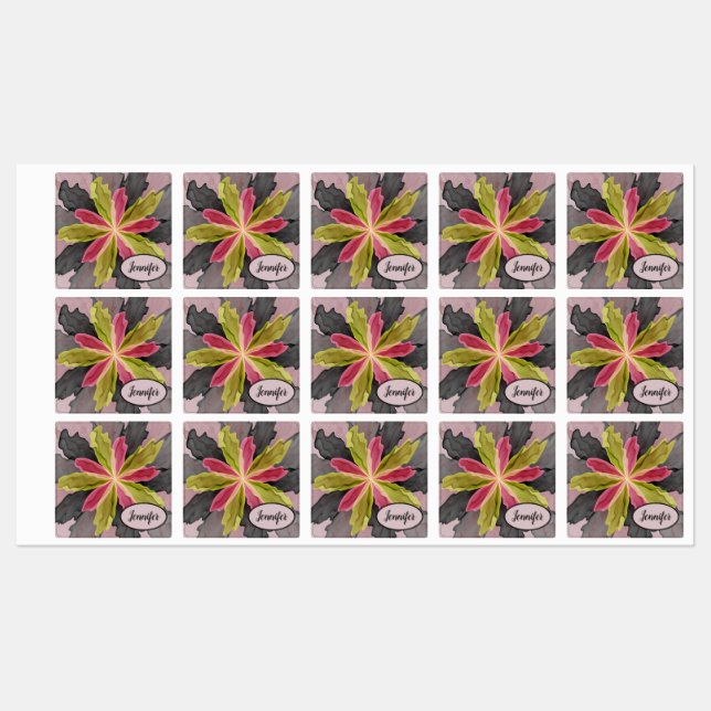 Pink Green Anthracite Fantasy Flower Fractal Name (Sheet)