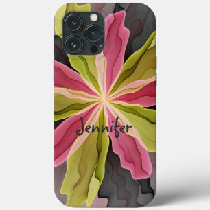 Pink Green Anthracite Fantasy Flower Fractal Name iPhone 13 Pro Max Case