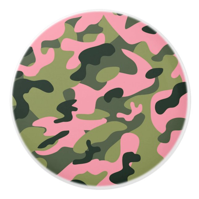 Pink Green Army Camouflage Camo Bedroom Dresser Ceramic Knob (Front)
