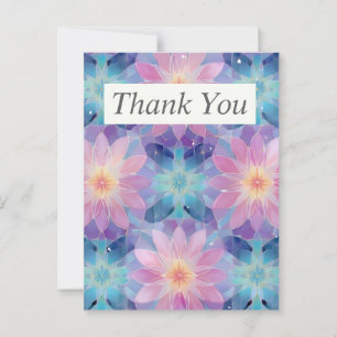 Pink & Green Artistic Floral Thank You Card