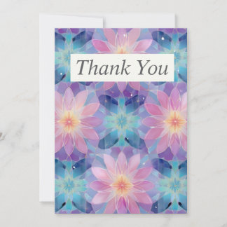Pink & Green Artistic Floral Thank You Card