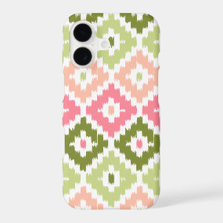 Pink Green Aztec Tribal Print Ikat Diamond Pattern