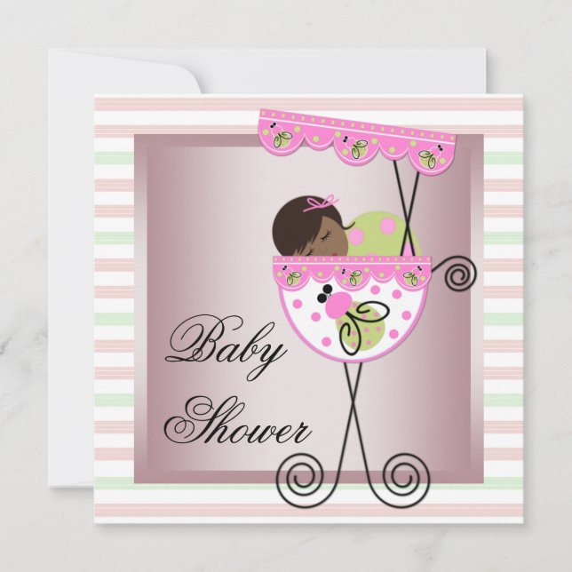 Pink Green Baby Girl Shower Invitations (Front)